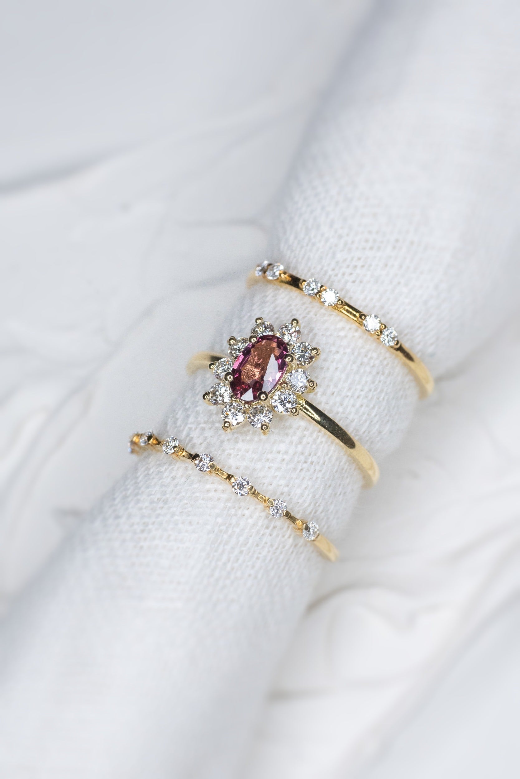 Custom 0.52ct Pink Orange Sapphire Halo Ring - Lelya - bespoke engagement and wedding rings made in Scotland, UK