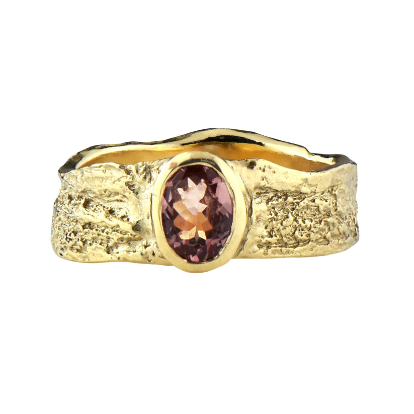 9ct Gold London Plane Ring with Pink Sapphire - Boutee