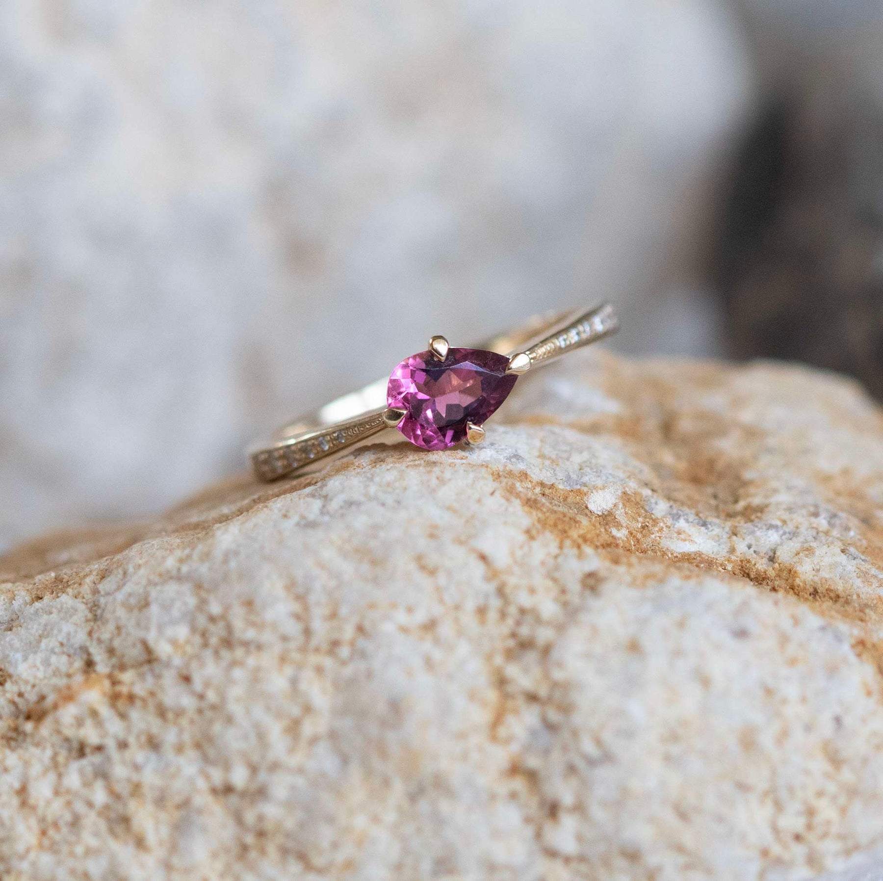 Pink Tourmaline Ring, Landscape Pear - Boutee