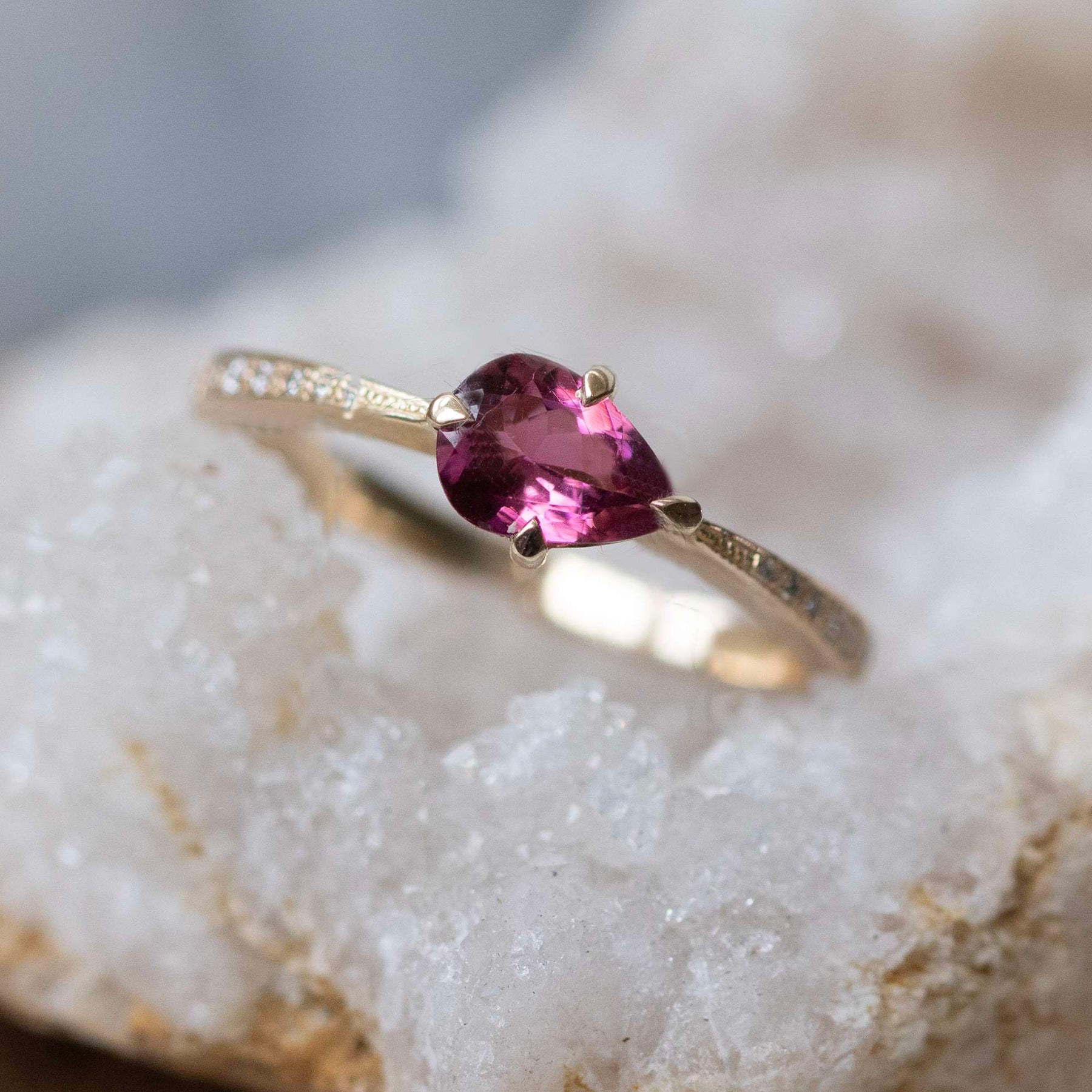Pink Tourmaline Ring, Landscape Pear - Boutee