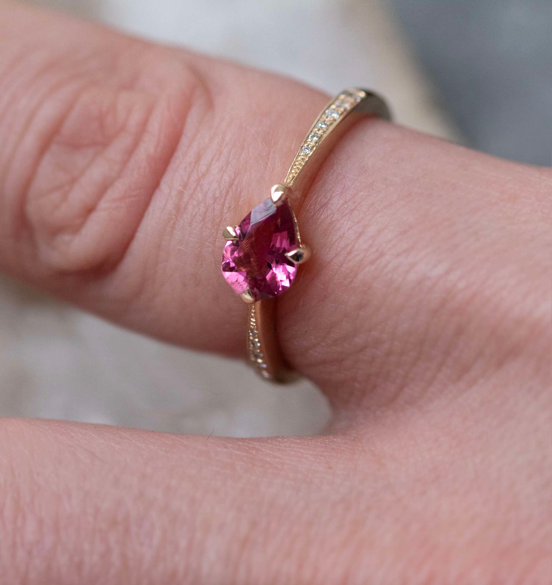 Pink Tourmaline Ring, Landscape Pear - Boutee