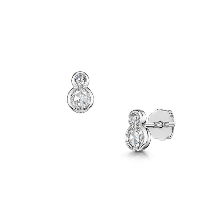 Rose Cut Diamond Two Stone Platinum Earrings - Boutee