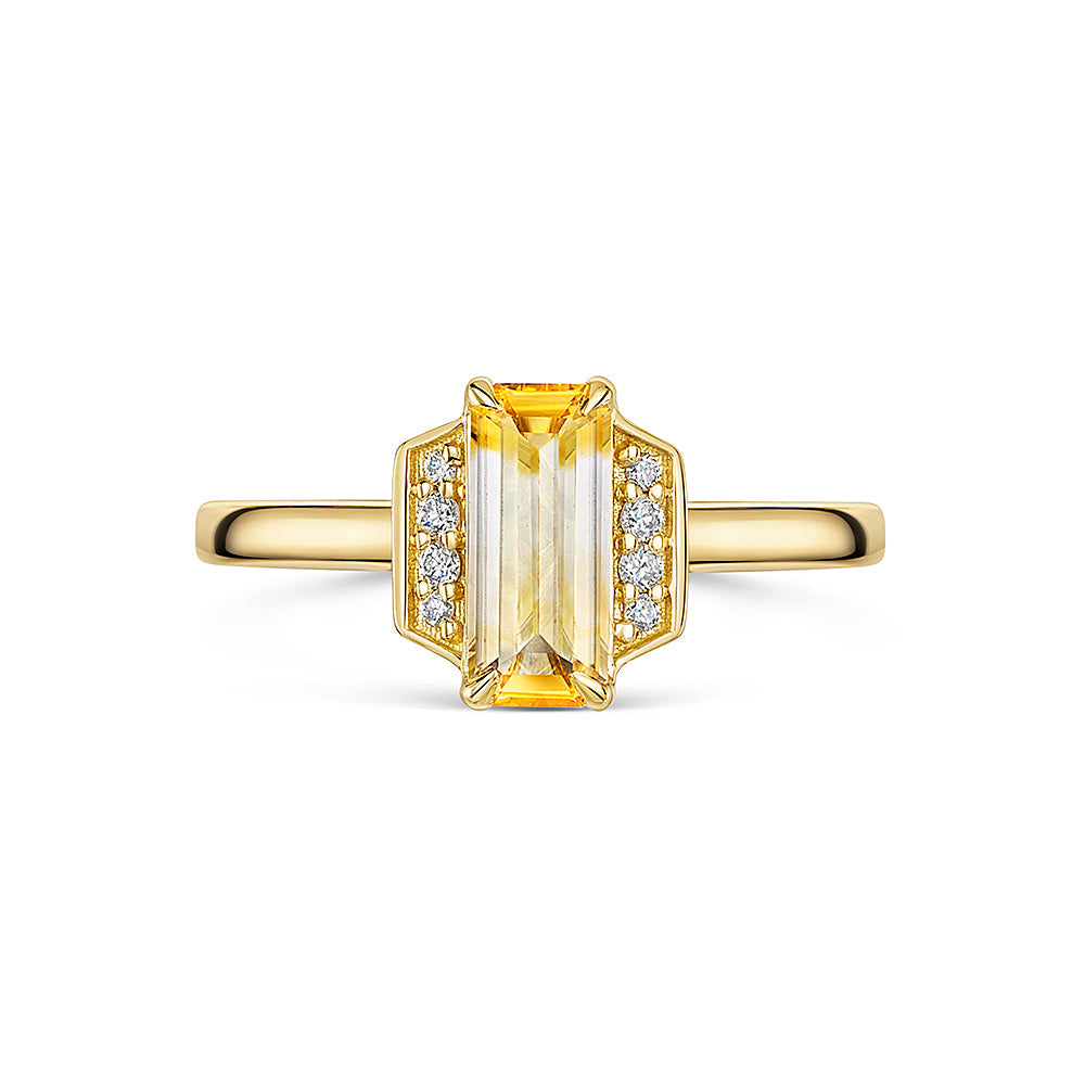 Yellow & White Parti Sapphire Ring in 18ct Yellow Gold Yellow & White Parti Sapphire Ring in 18ct Yellow Gold - angled view