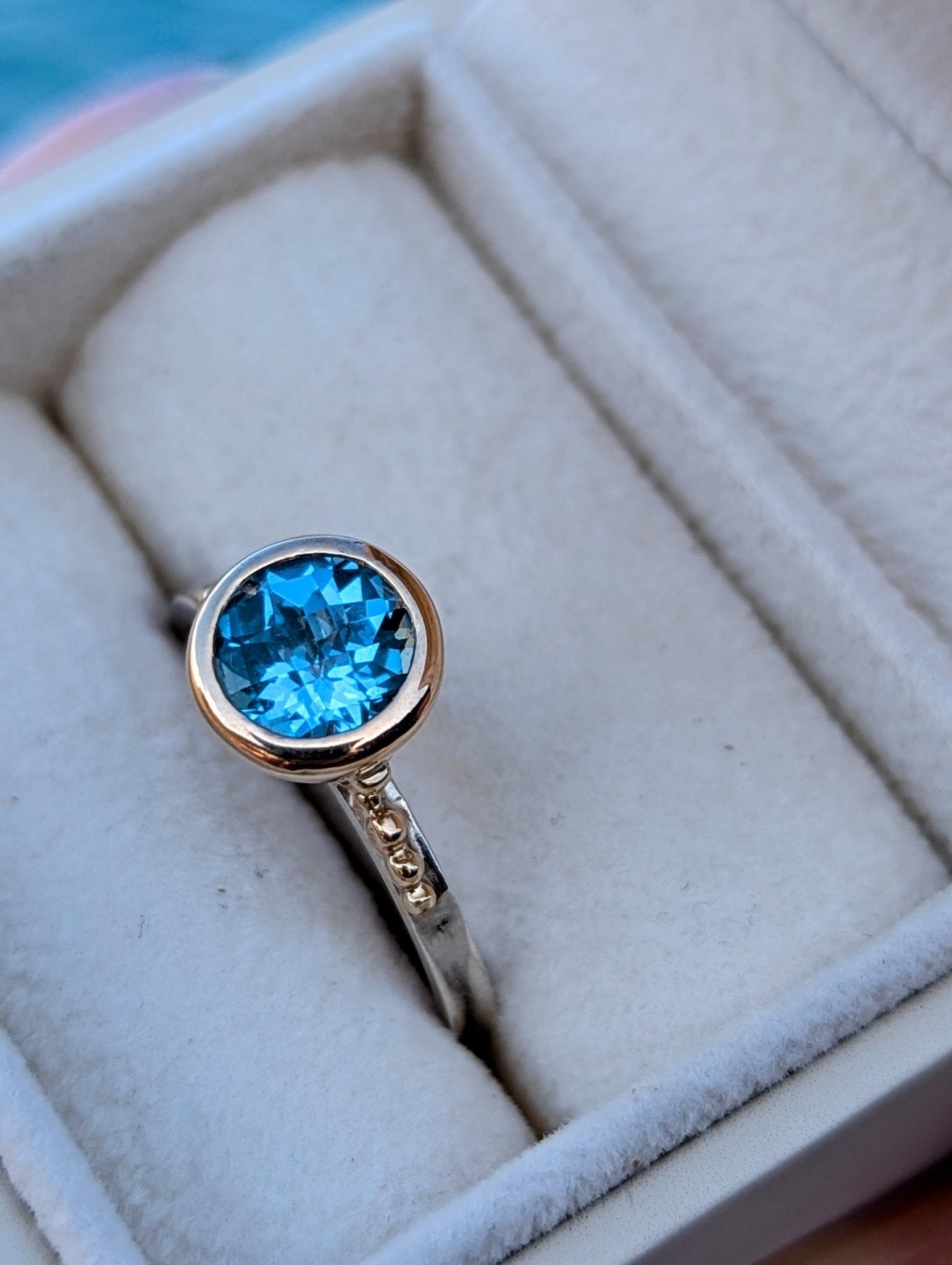 Swiss Blue Topaz Engagement Ring with Moissanite - Ocean CollectionRingsBooblinka Jewellery