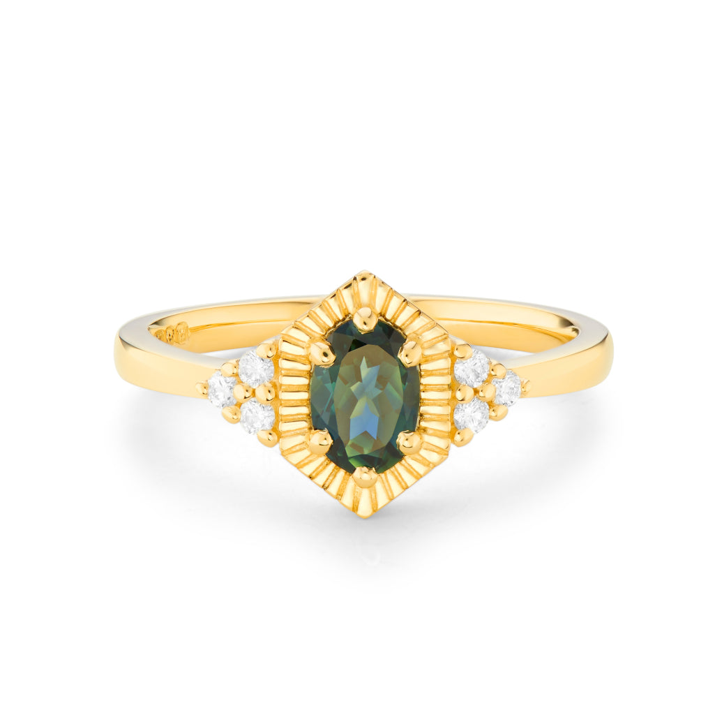 Zia - Blue Green Sapphire Engagement Ring - Boutee