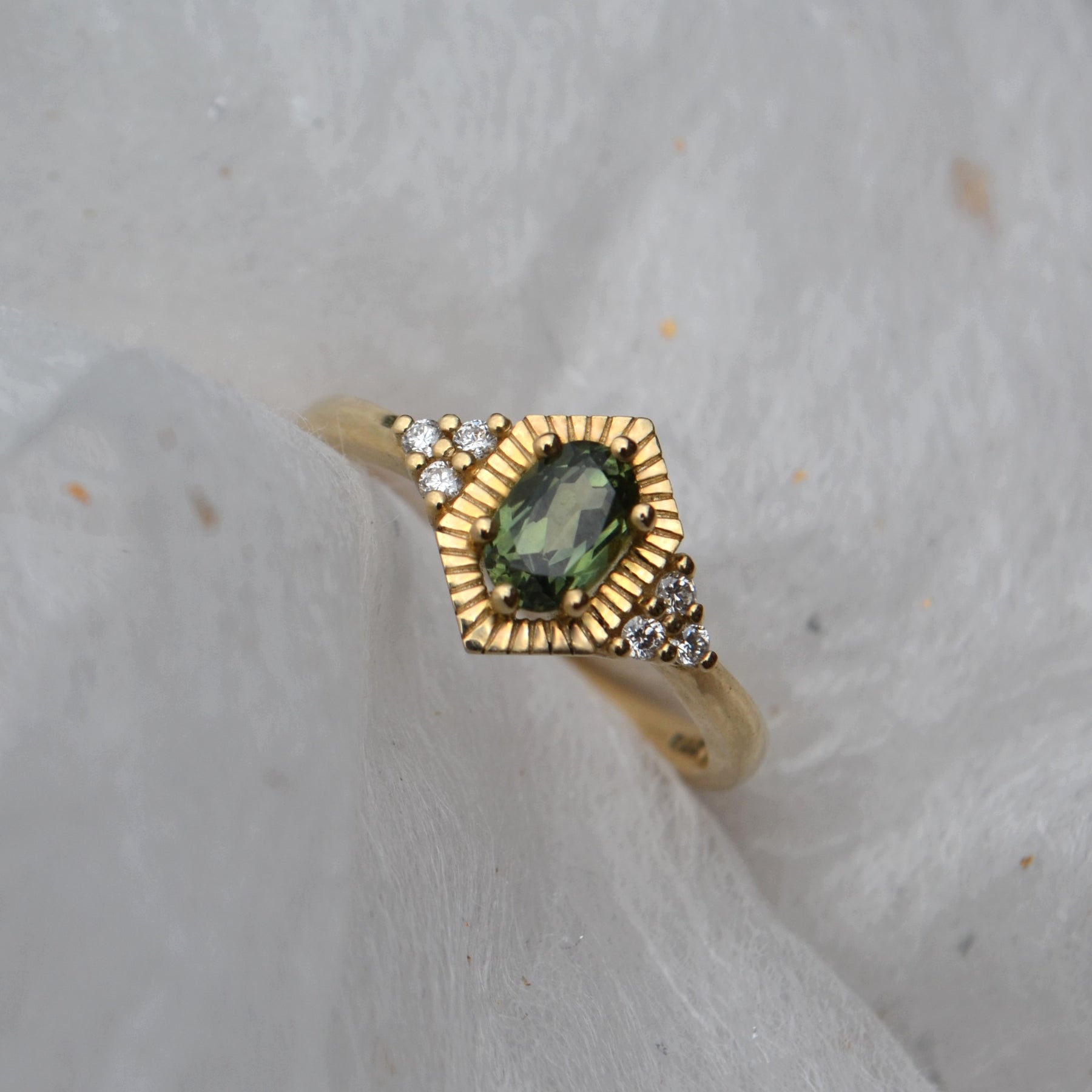 Zia - Blue Green Sapphire Engagement Ring - Boutee