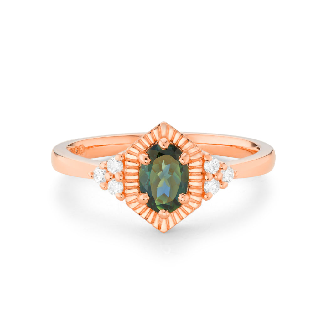 Zia - Blue Green Sapphire Engagement Ring - Boutee