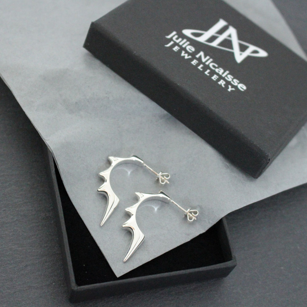 Sterling Silver Lightning Hoop Earrings - Boutee