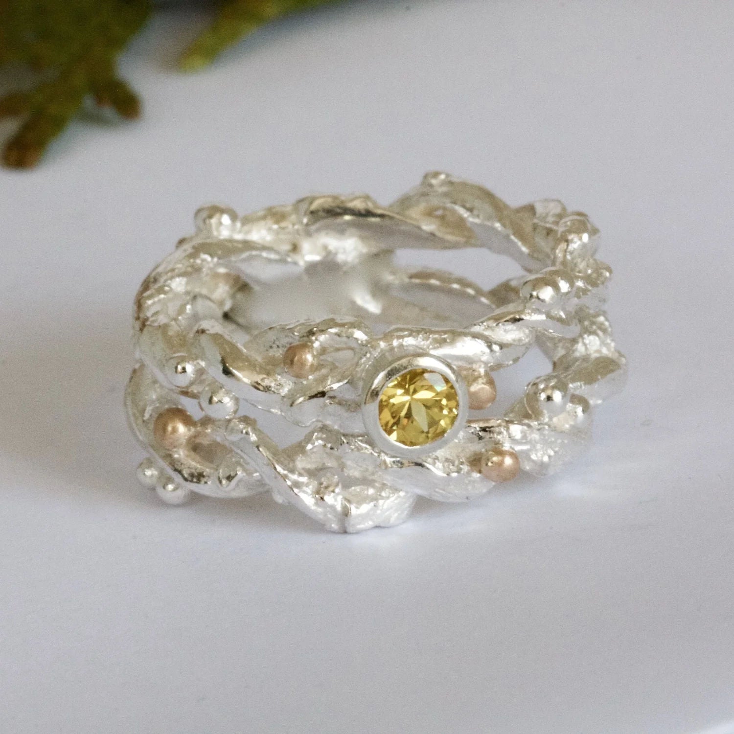 Organic Silver Band Ring-Entwined Forest Twig Ring-Alternative Wedding Ring - Boutee