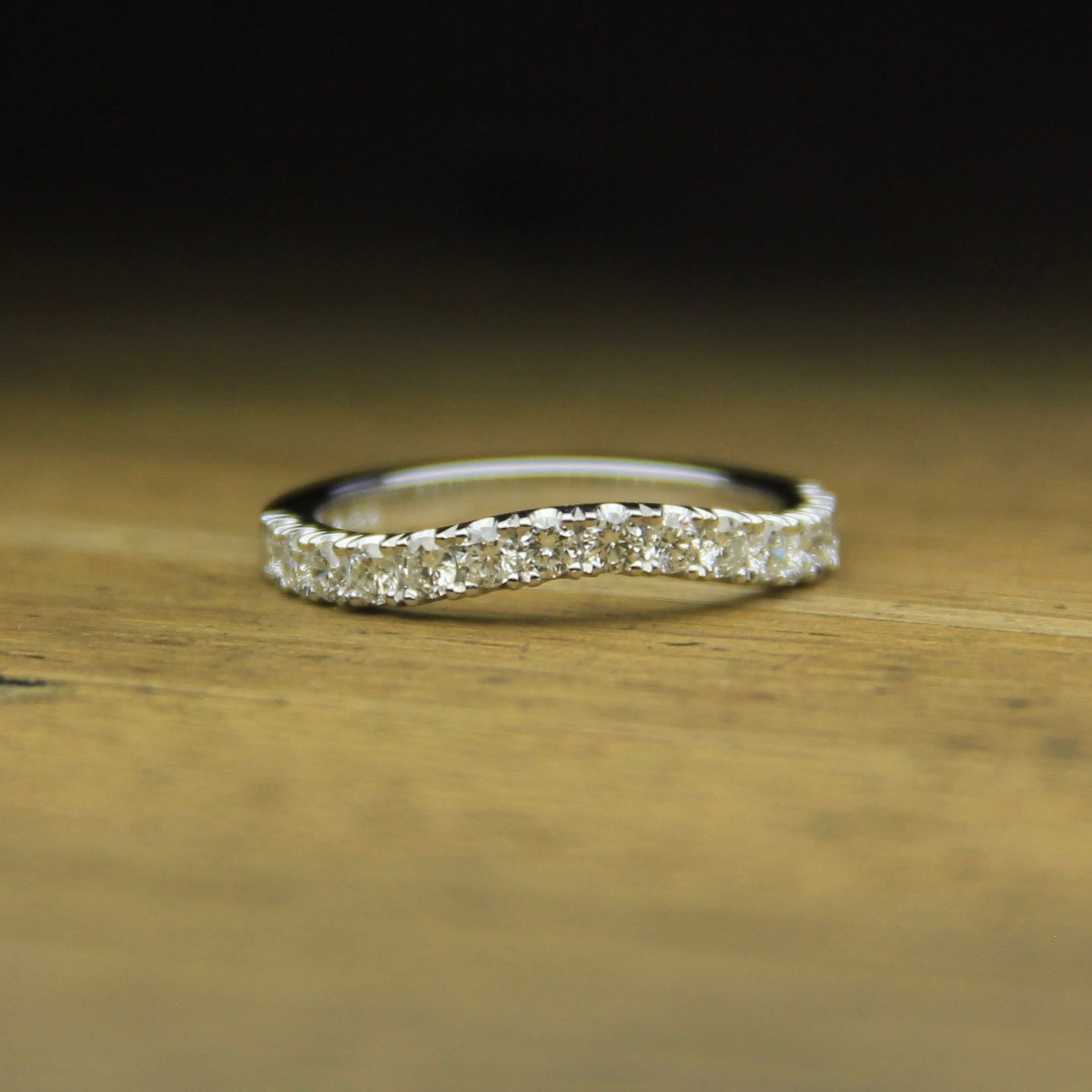 18ct White Gold Diamond Set Wave Band - Boutee