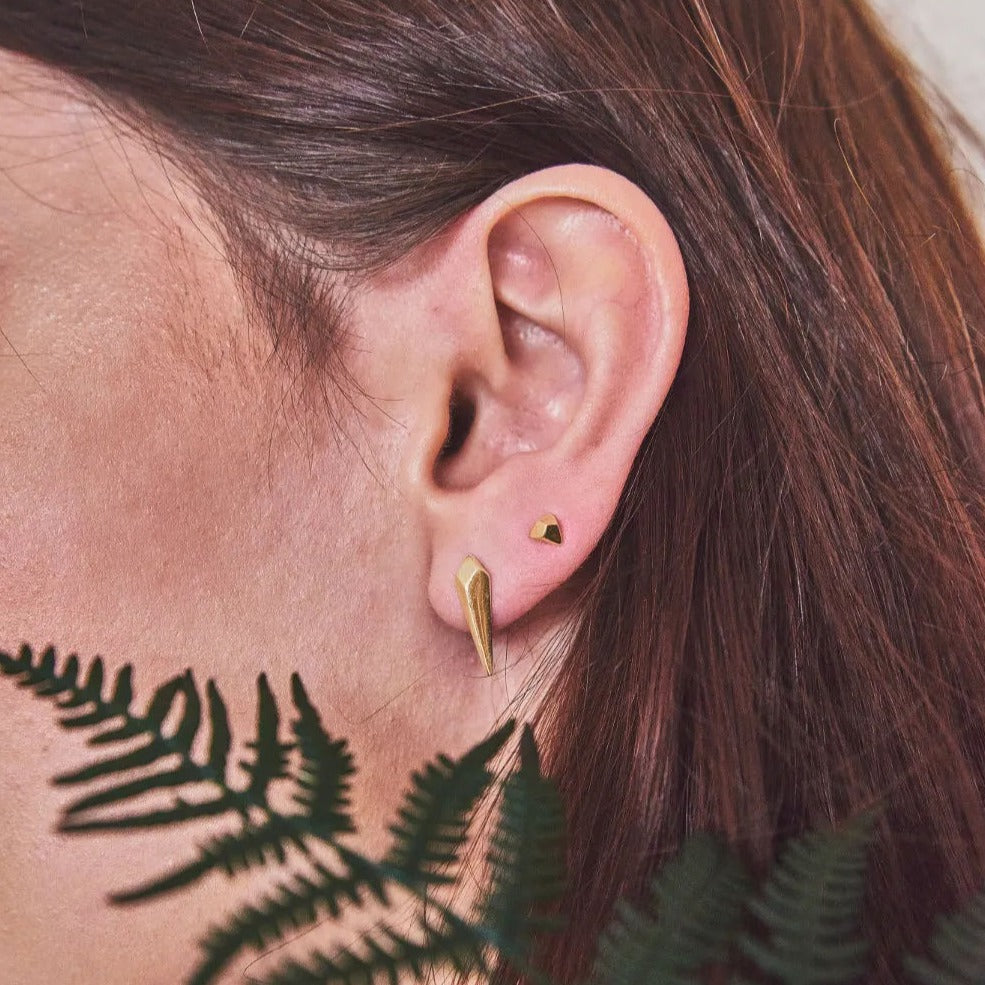 Facet Gold Long Stud Earrings - Boutee