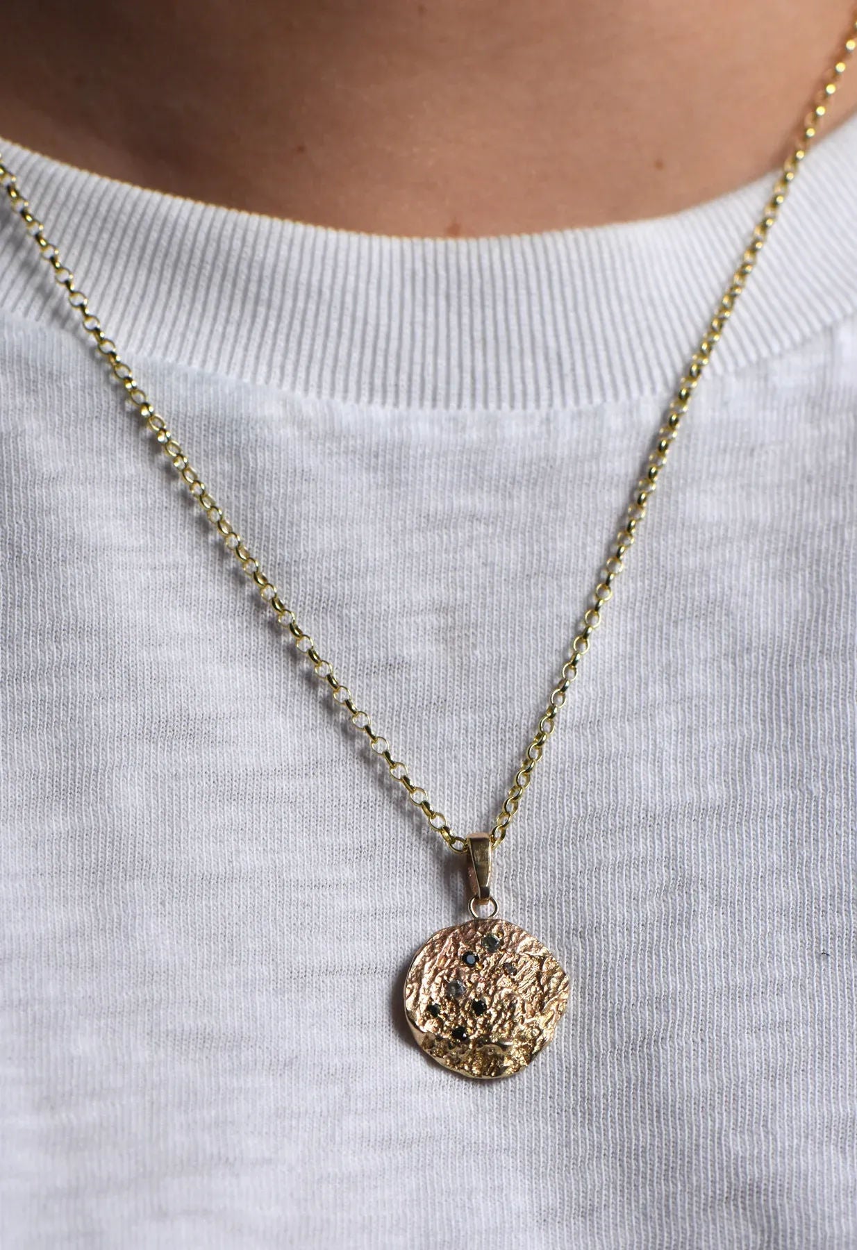 9ct Gold London Plane Scatter Disc Pendant - Boutee