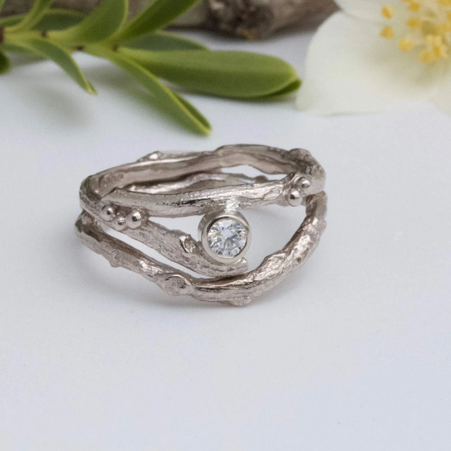18ct Gold and Diamond Twig Engagement Ring Set-alternative diamond engagement ring-elvish rings - Boutee