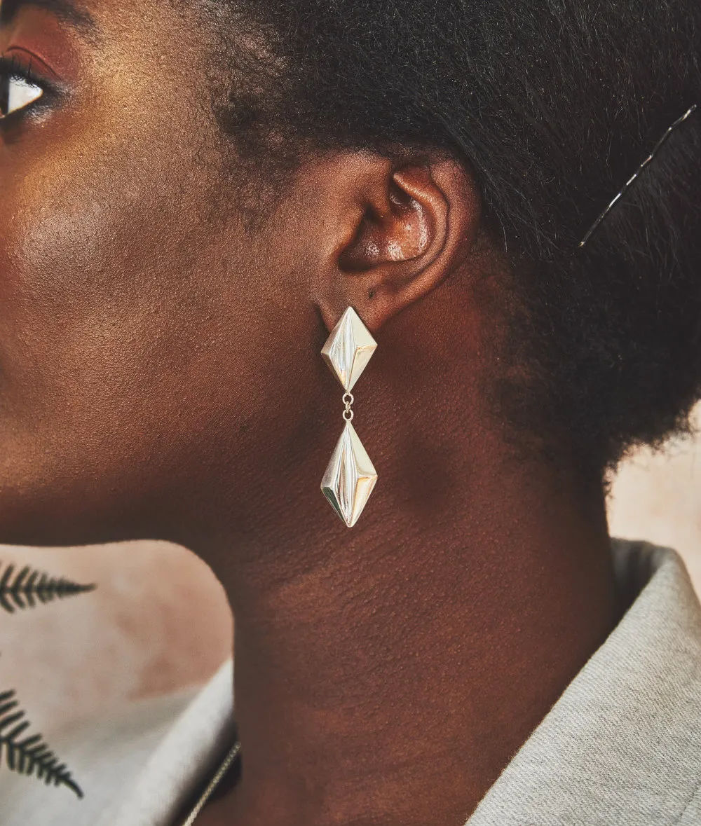 Valley Silver Statement Drop Stud Earrings - Boutee