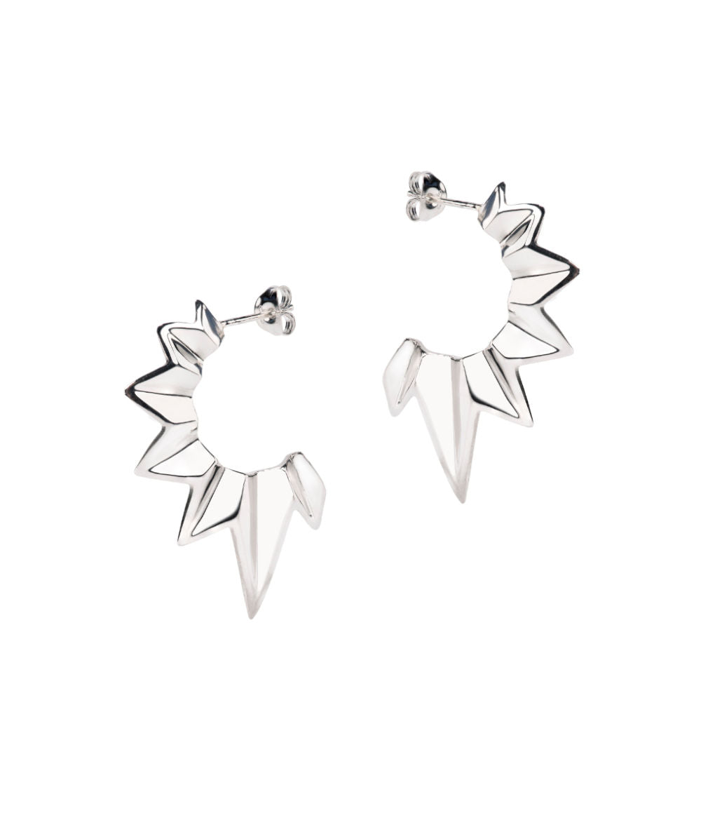 Fracture Silver Half Hoop Stud Earrings - Boutee