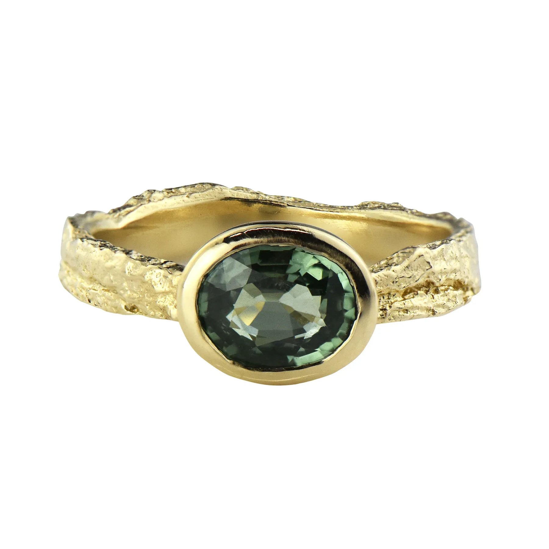 14ct Gold London Plane Ring With Green Sapphire - Boutee