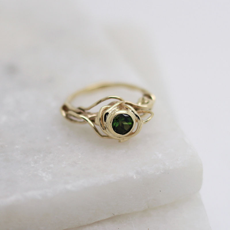Recycled 9ct Yellow Gold & Green Tourmaline Sacred Root Ring - Boutee