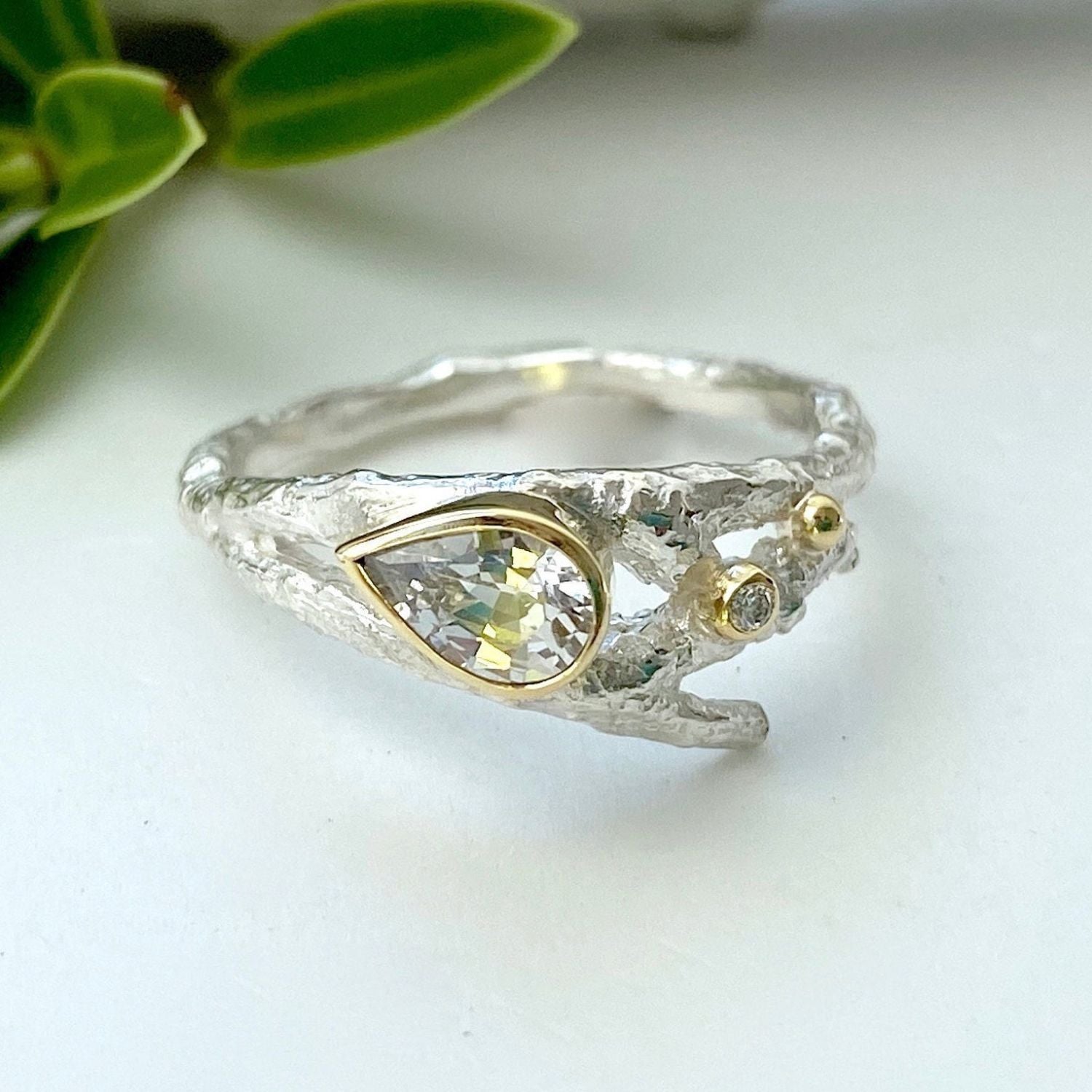 Silver and 18ct Gold Elvish Twig Ring - Boutee