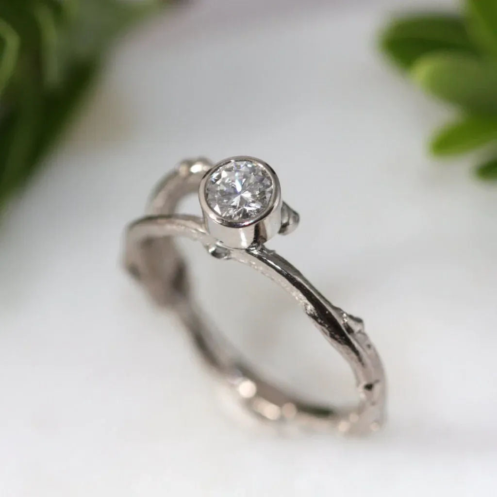 Diamond Twig Engagement Ring-Woodland Engagement Ring-White Gold Twig Ring-Nature Engagement Ring - Boutee