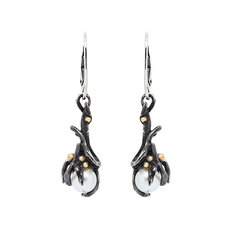Silver & 9ct Gold Mermaid Pearl Dangling Earrings - Boutee