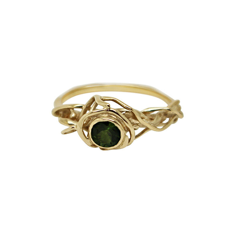 Recycled 9ct Yellow Gold & Green Tourmaline Sacred Root Ring - Boutee