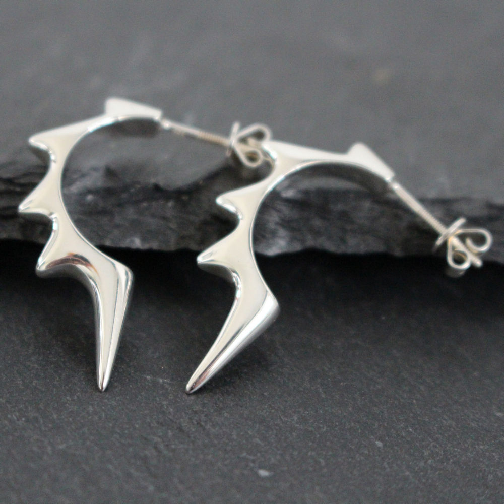 Sterling Silver Lightning Hoop Earrings - Boutee