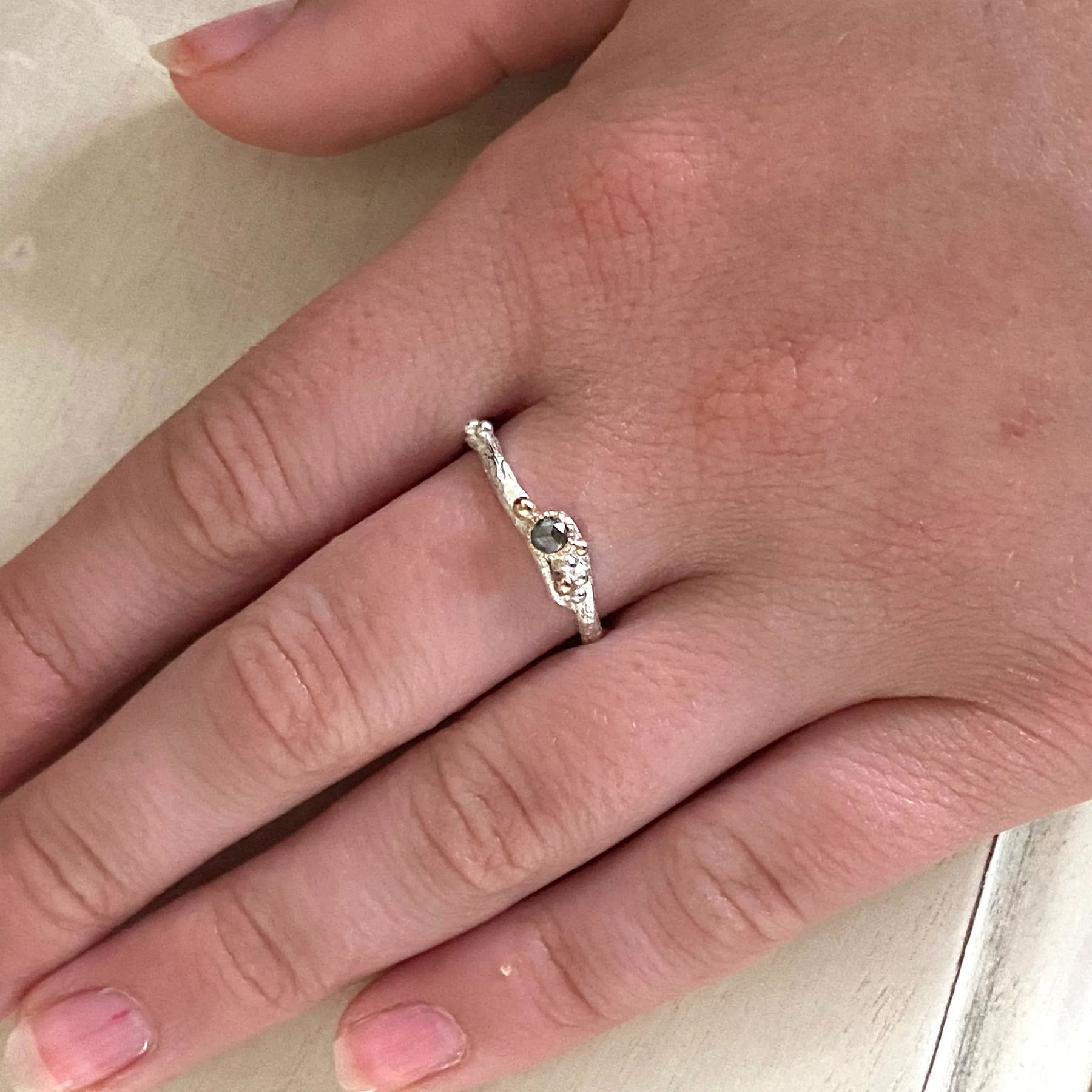 Organic Rose Cut Diamond Engagement Ring-Rustic Woodland Ring - Boutee