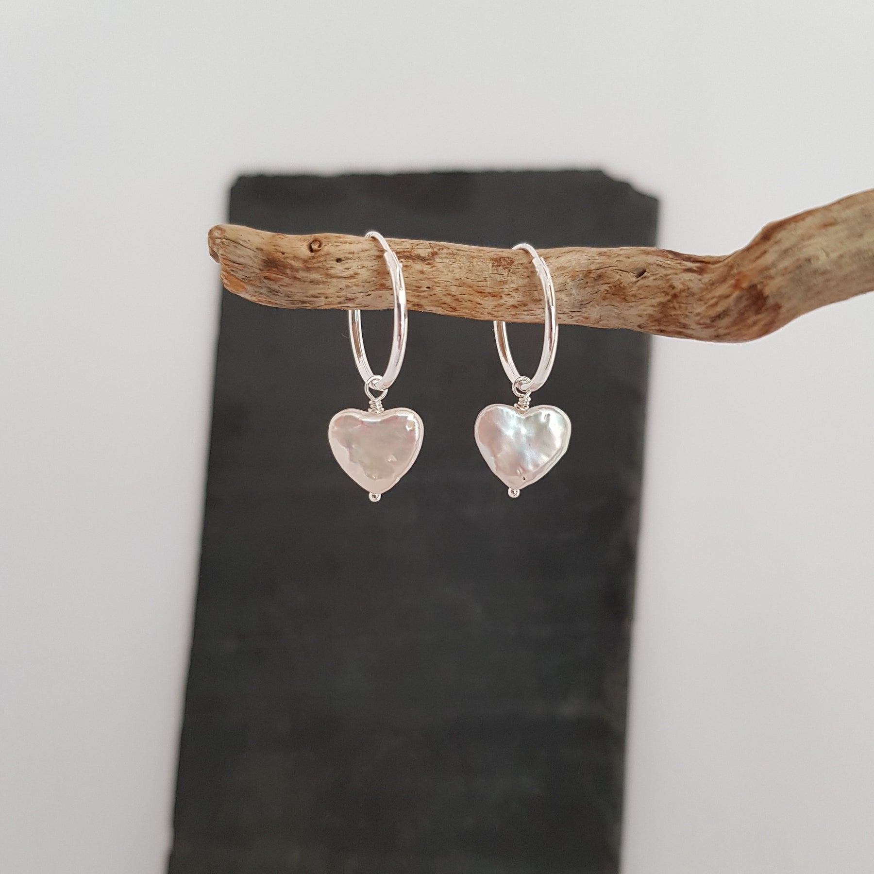 Pearl Heart Silver Creole Hoop Earrings - Boutee