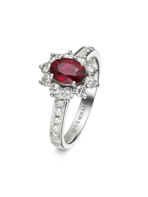 Natural Ruby & Diamond Halo Ring - Boutee
