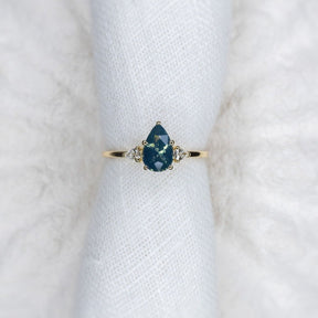 1.13ct Pear Teal Sapphire Gaia Triad Ring - Lelya - bespoke engagement and wedding rings made in Scotland, UK