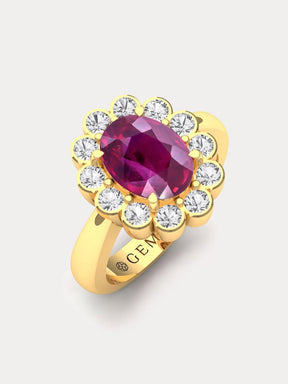 Rare 3ct Ruby & Diamond Halo Ring - Boutee