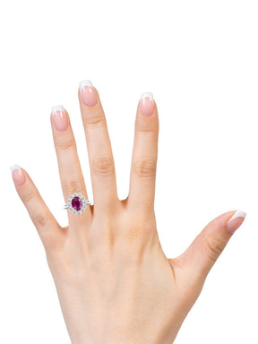 Rare 3ct Ruby & Diamond Halo Ring - Boutee