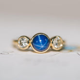 Star Sapphire and Diamond Trilogy Engagement Ring - Boutee
