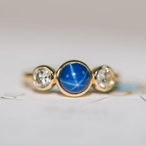 Star Sapphire and Diamond Trilogy Engagement Ring - Boutee