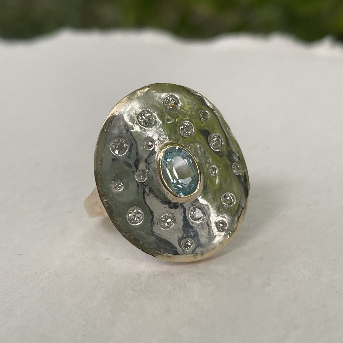 Aquamarine and Diamond Shield Ring - Boutee