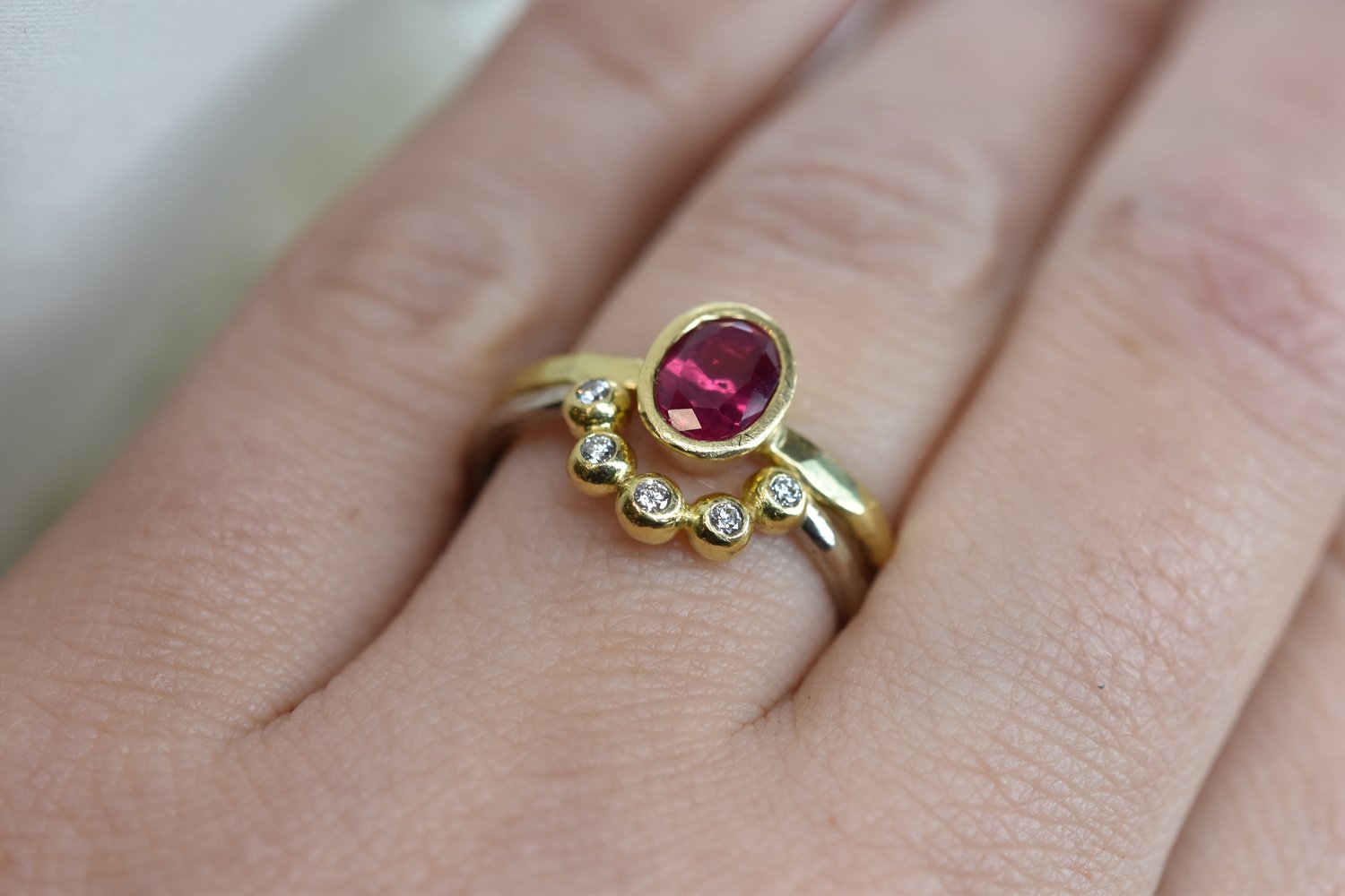 Oval Ruby 18ct Yellow Gold Molten Ring - Boutee