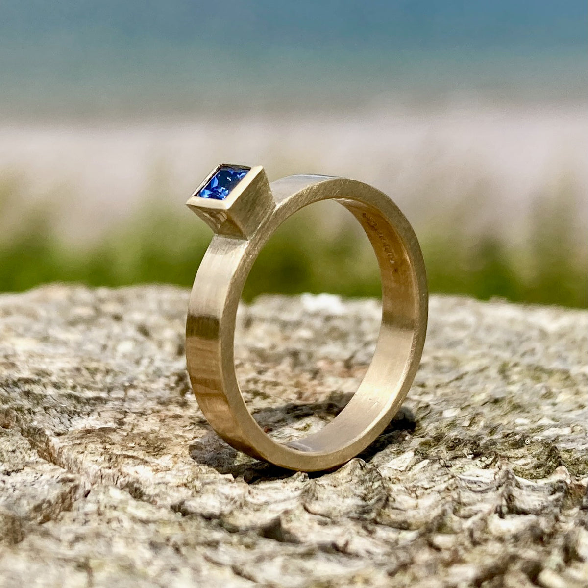 Square Sapphire Gold Ring