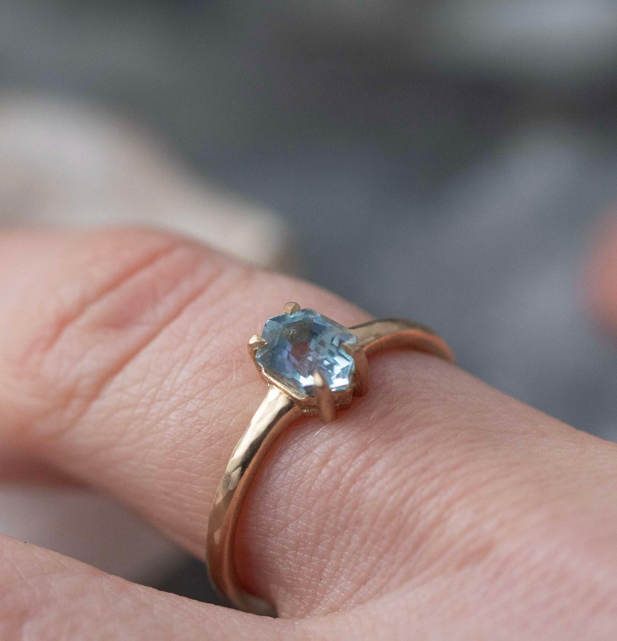 Aquamarine Long Hexagon Ring - Boutee