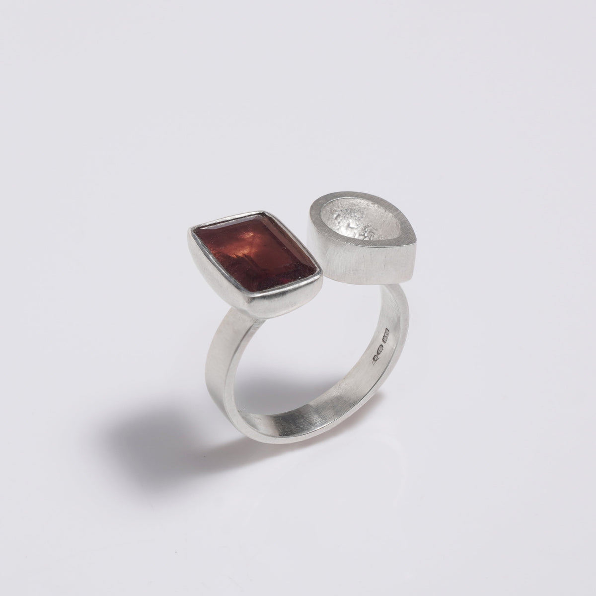 Asymmetric sterling silver ring with rectangular tourmaline