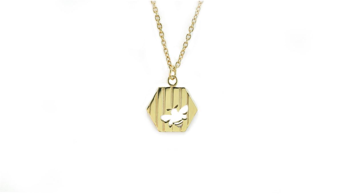 Bee Alive: 18ct Yellow Gold Plated Large Striped Hex Pendant