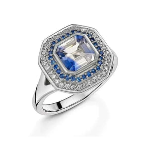Bi-Colour Sapphire & Diamond Cluster Ring - Boutee