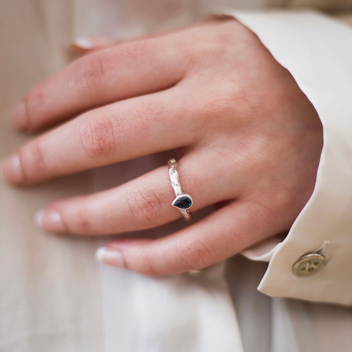 Silver Topaz Teardrop Engagement Ring - Boutee