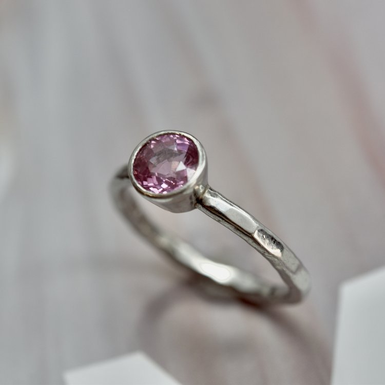 Pink Sapphire Solitaire Ring in Platinum - Boutee