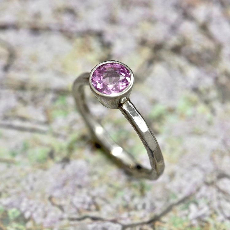 Pink Sapphire Solitaire Ring in Platinum