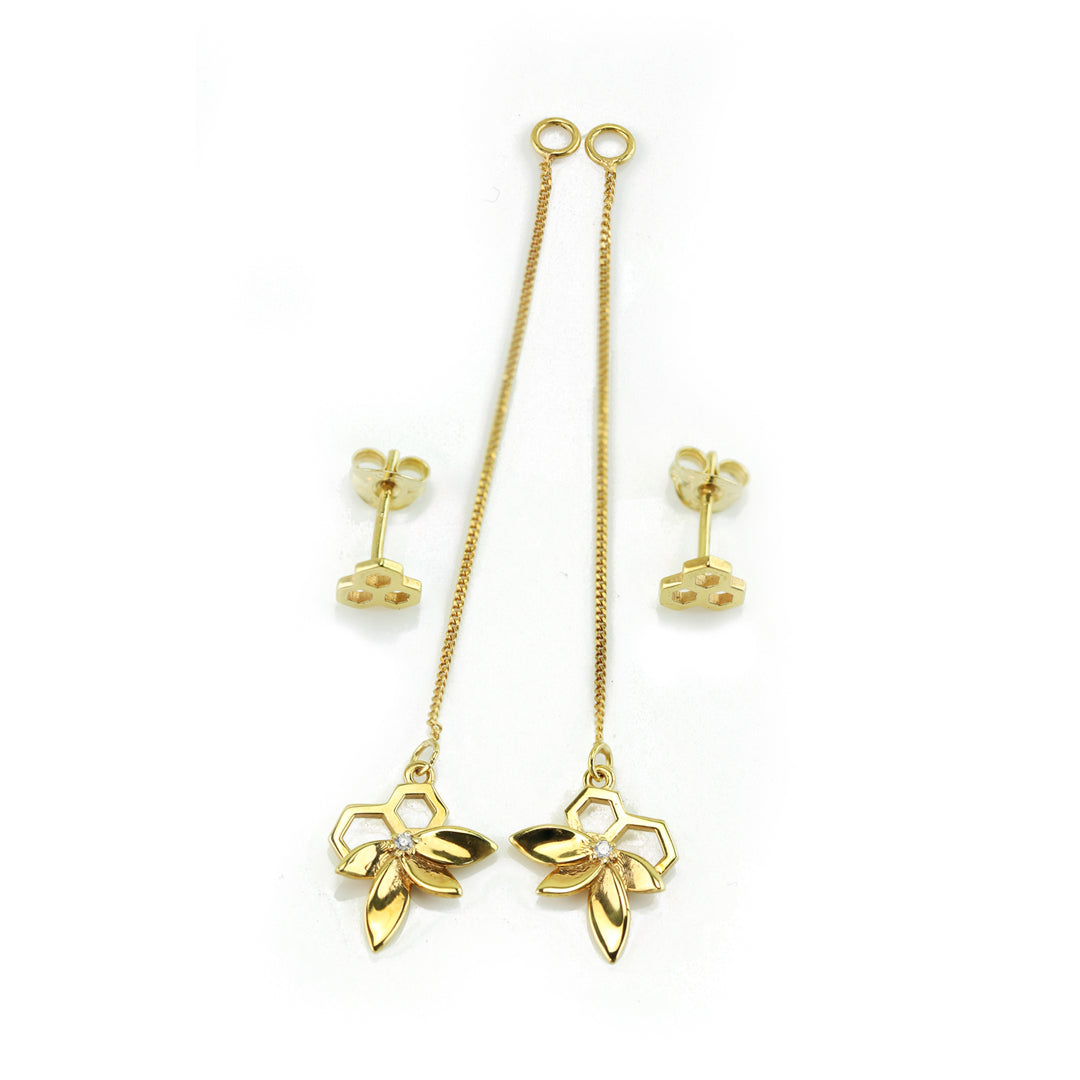 Bee Alive: 18ct Yellow Gold Plated Drop Earrings