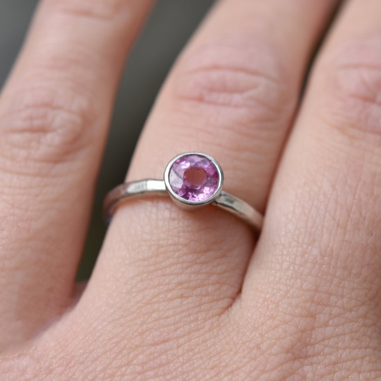 Pink Sapphire Solitaire Ring in Platinum - Boutee