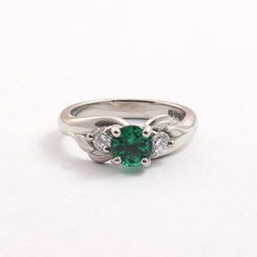 Emerald & Diamond 3 Stone Leaf Ring - Boutee