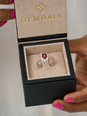 Natural Ruby & Diamond Halo Ring - Boutee