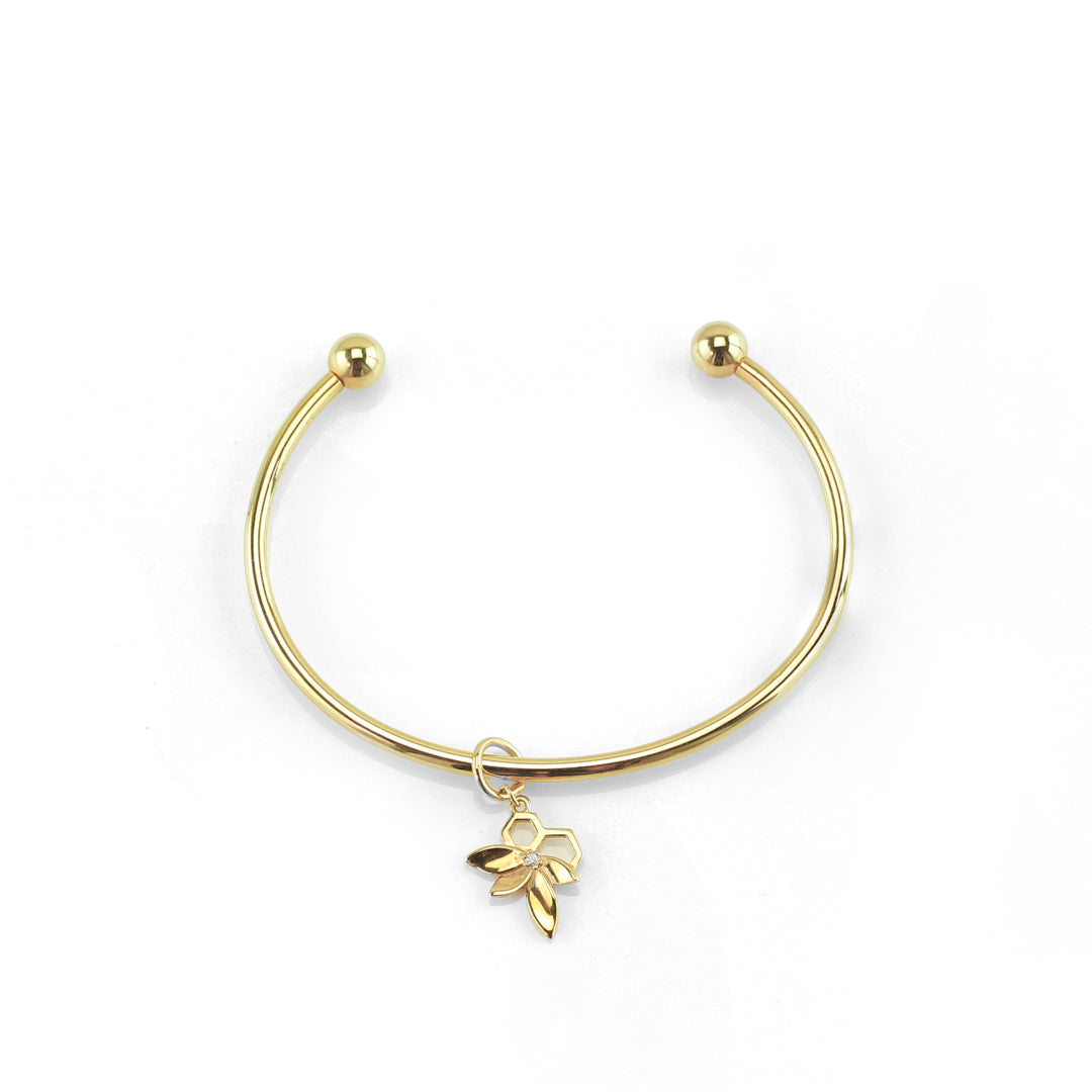 Bee Alive: 18ct Yellow Gold Plated Flower Bangle
