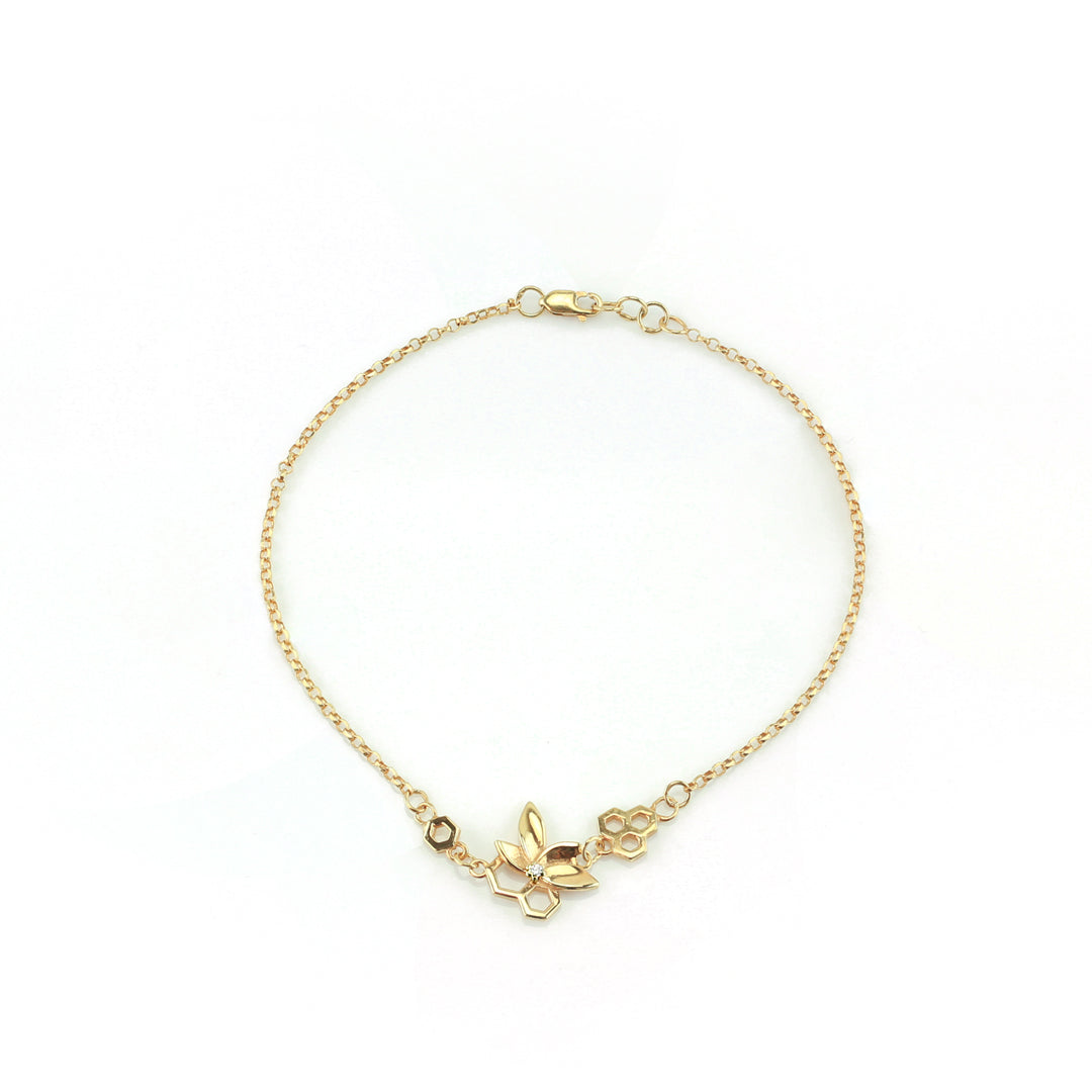 Bee Alive: 18ct Yellow Gold Plated Flower Bracelet